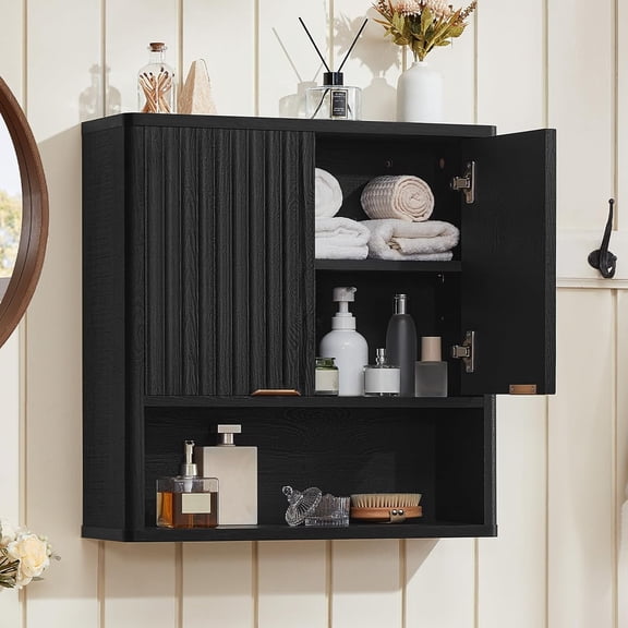Fluted Bathroom Wall Cabinet, Wall-Mounted Medicine Cabinet with Adjustable Shelf & Doors, Farmhouse Floating Over The Toilet Storage Cabinets for Laundry Room, Kitchen, Living Room