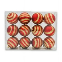 4 in. Ball Ornaments with Gold Glitter Lines, Red