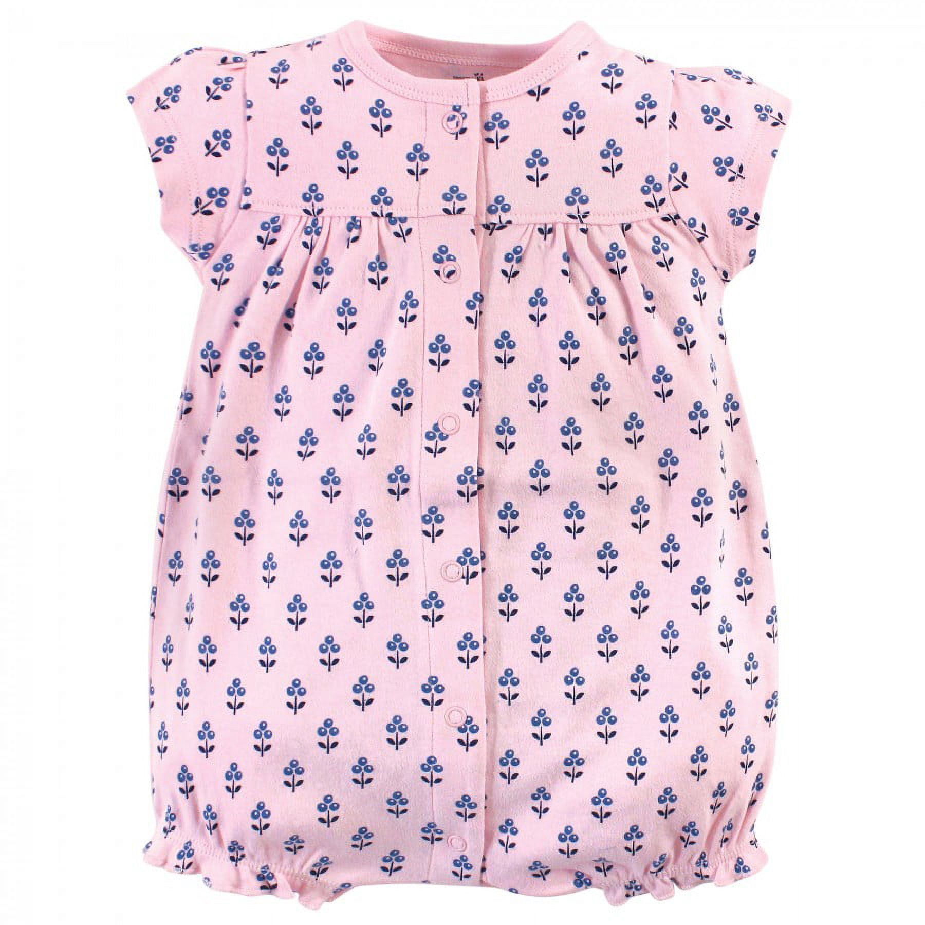 Touched by Nature Baby Girl Organic Cotton Rompers 3pk, Blossoms, 9-12 Months