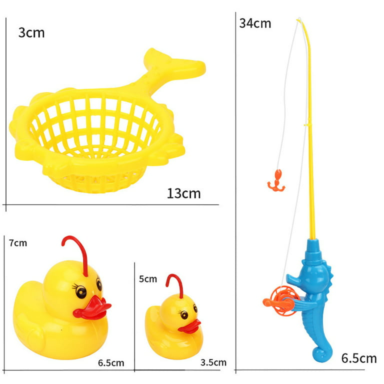 Kids Fishing Pole Bath Toy Set - Fishing Rod * 1, Fishing Net * 1, Small Ducks * 5, Large Ducks * 2, Size: 43, 9pcs/set