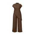 thumbnail image 4 of Outfits 2026 Two Piece Lounge Set Women Spring And Summer Solid Color Irregular Tops Wide-Leg Pants Suit Brown S, 4 of 6
