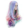 Rainbow Colorful Long Wavy Curly Hair Wig for Women Lady Cosplay Party Club