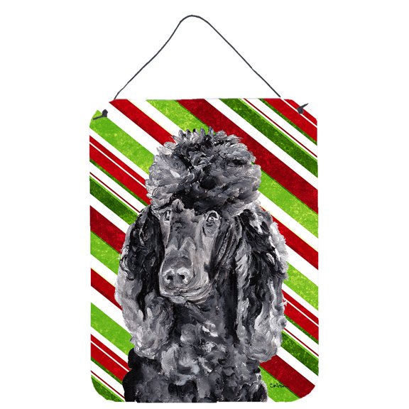 Black Standard Poodle Candy Cane Christmas Wall or Door Hanging Prints