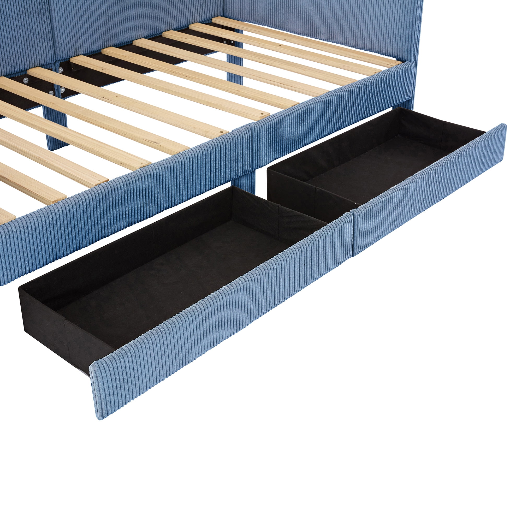 Euroco Upholstered Twin Size Daybed, Sofa Bed with 2 Drawers for Living Room, Blue
