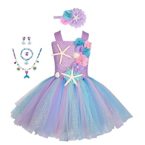 Princesa niñas Pastel Ariel sirena tutú vestido bajo el mar tema fiesta de cumpleaños disfraz con diadema de flores Ocean Flower Dresses2-3T Gao Jinjia LED