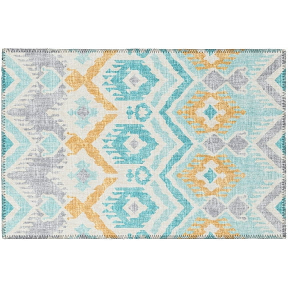 Yuma Indoor/Outdoor Blue Bohemian Ikat 1'8" x 2'6" Non-Skid Accent Rug