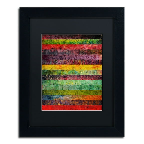 Trademark Fine Art "Brocade and Stripes 2" Canvas Art by Michelle Calkins, Black Matte, Black Frame