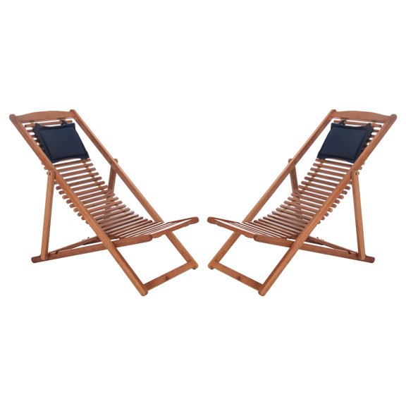 SAFAVIEH Outdoor Collection Rendi Relax Chair With Pillow Natural/Navy