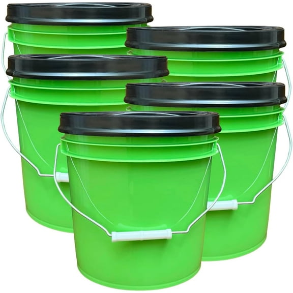 House Naturals 2 Gallon Food Grade - BPA Free Made in USA Buckets Lime Color pails with Screw On Gasket Lids- Pack of 5