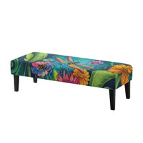 Whosucclay Dragonfly Daisy Print Stretch Rectangle Dining Bench Cover - Anti-Dust Removable Bench Slipcover Machine Washable Seat Cushion Protector for Bedroom, Kitchen, Hotel, Banquet