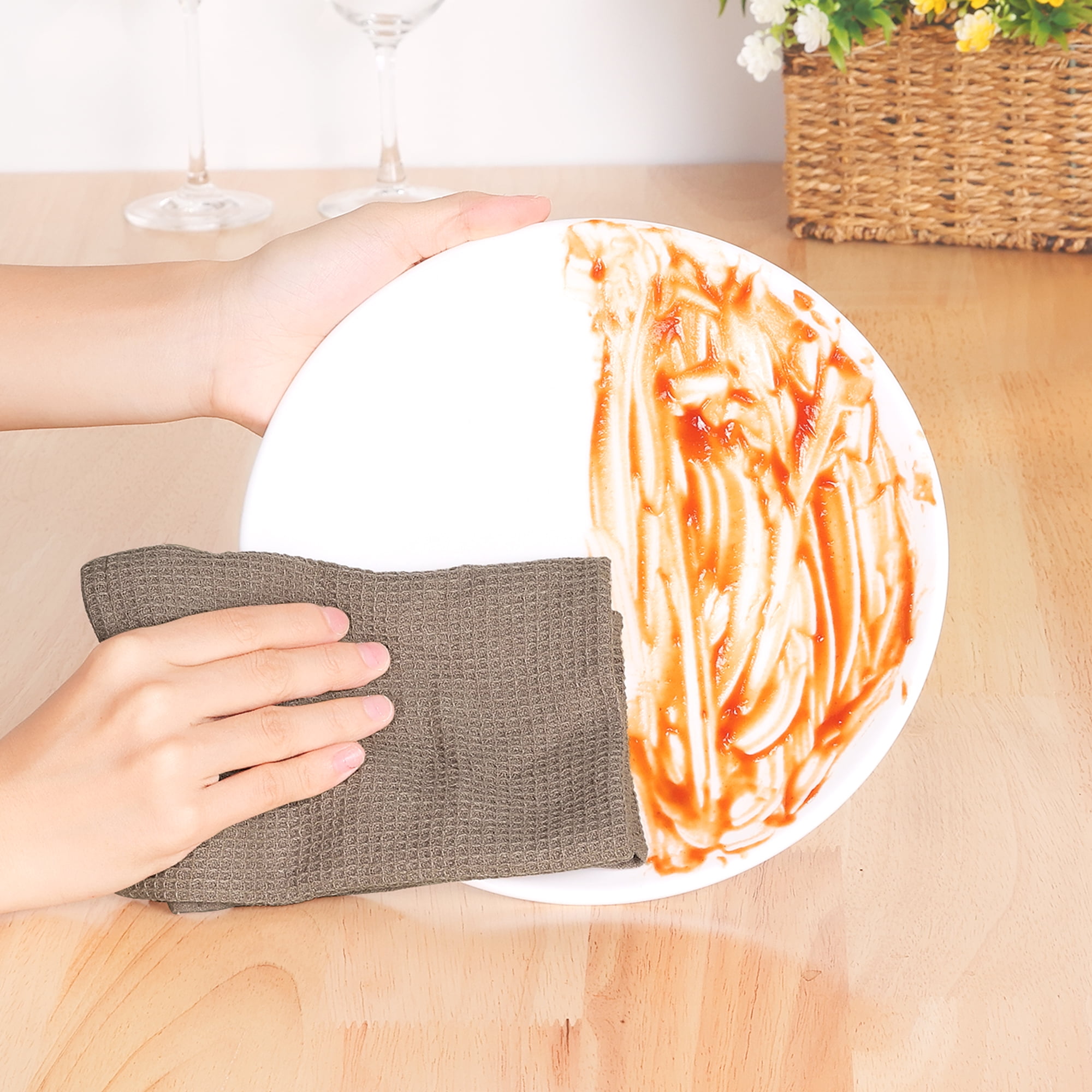 Unique Bargains 6 Pack Reuseable Cleaning Cloths Cotton Waffle Weave Kitchen Towels Brown