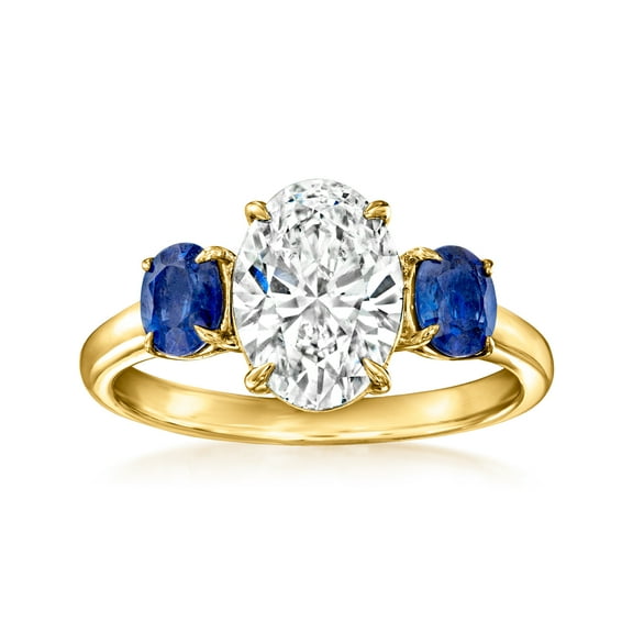 Ross-Simons 2.00 Carat Lab-Grown Diamond Ring With 1.00 ct. t.w. Sapphires in 14kt Yellow Gold, Women's, Adult
