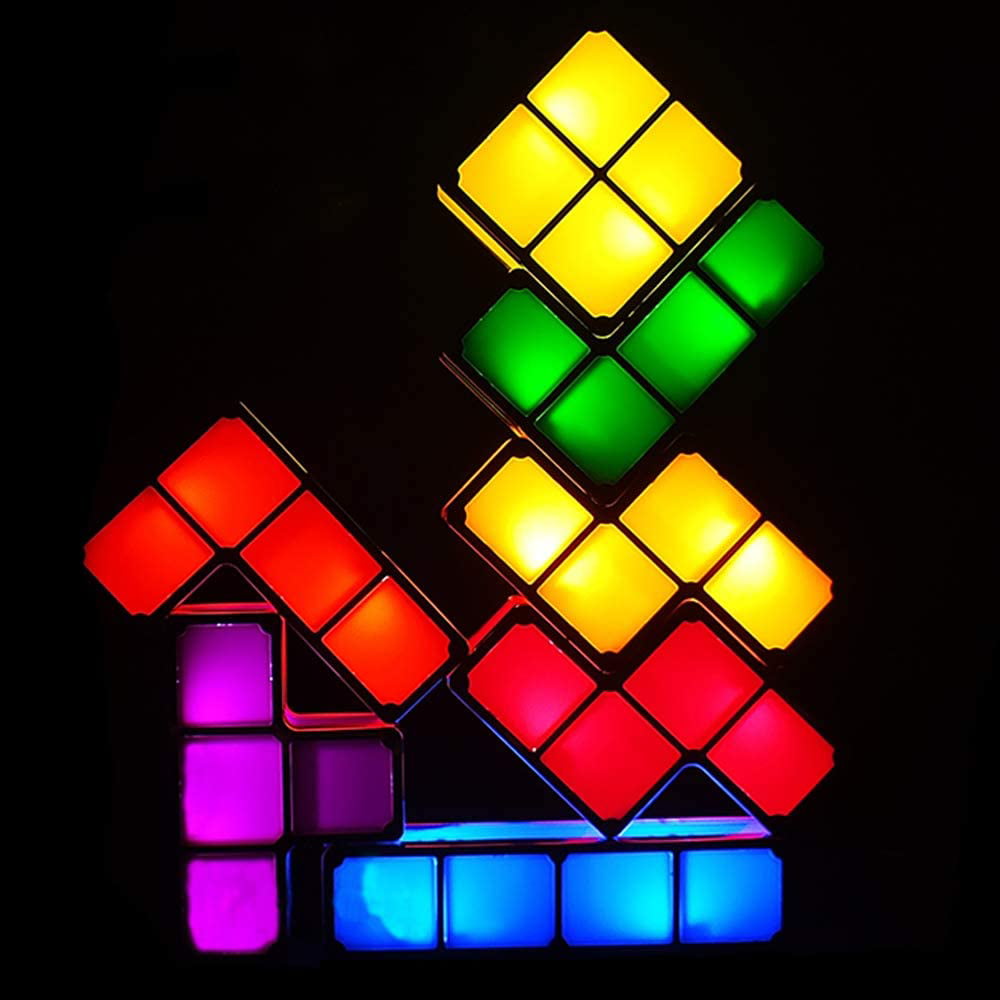 Details about   DIY Tetris Night Light Lamp Colorful Stackable Tangram Puzzle 7Pcs Induction 3D 