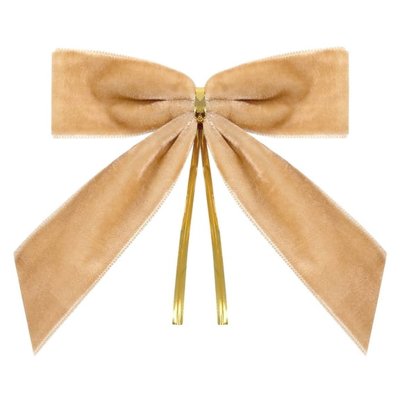 SLYNSHome 24Pcs Small Velvet Bows for Christmas Tree Decorations,Mini Flocking Twist Tie Bows for Wreath,Gift Wrapping,Crafts,Wedding,Party Candy Bags - Khaki