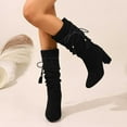 thumbnail image 6 of Bnwani Women Boots Knee High Boots Winter Fashion Pointed Toe High-Heel Thick Chunky High Mid-Calf Knee-High Strap Casual Solid Boot Black Size 5.5, 6 of 6