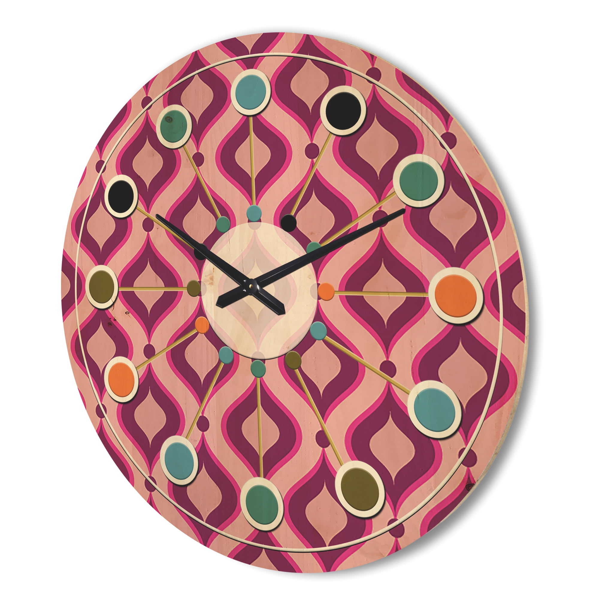 Designart 'Abstract Retro Geometrical Design Pattern IV' Mid-Century Modern Wood Wall Clock