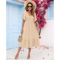 thumbnail image 2 of Vestido de verano AUSELILY para mujer, cuello en V, manga corta, midi, albaricoque, 2 of 5