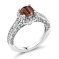 thumbnail image 2 of Gem Stone King 925 Sterling Silver Cushion Red Tiger Eye and White Created Sapphire Women Ring (1.58 Cttw, Available in Size 5, 6, 7, 8, 9), 2 of 6