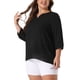 thumbnail image 4 of Blusa de gasa de mujer plus size Agnes Orinda con cuello partido, dobladillo alto-bajo, mangas 3/4, 2024, talla 4X, color negro, 4 of 6