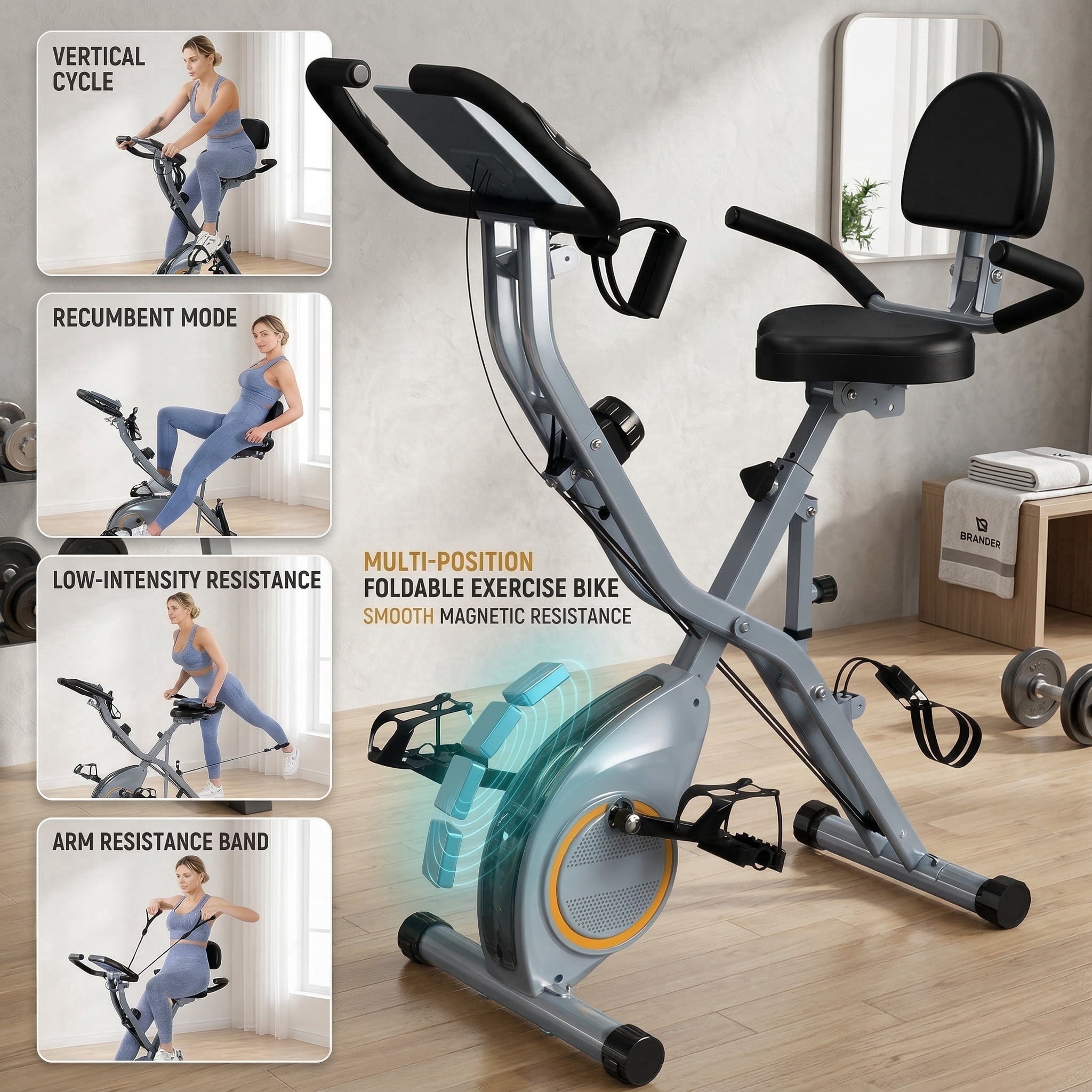 USLIM 5-in-1Exercise Bike, Precision Magnetic Stationary Cycling Bike, 300 lb Capacity