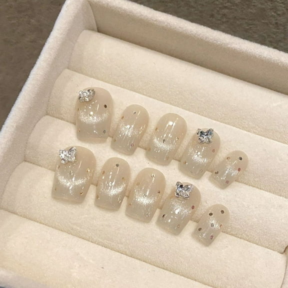 ADITYSHOP - Handmade Butterfly Diamond Press-On Nails Medium, Kit included