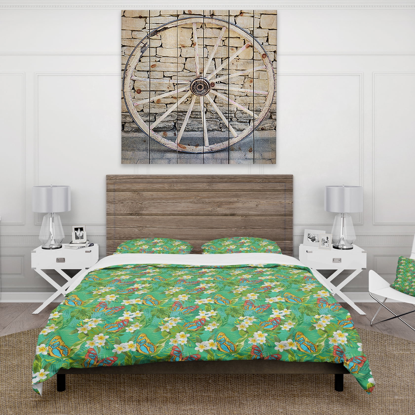 Designart 'Tropical Pattern with Flowers & Butterflies' Tropical Duvet Cover Set