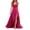 Hot Pink 15, variant on Solid V Neck Bow Strap Sleeveless Maxi Dress, Wrap Ruched Bodice High Waist High Side Slit Flowy Chiffon Evening Wedding Gown Summer Dress