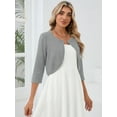 thumbnail image 3 of Chiclily Women's 3/4 Sleeve Cropped Cardigans Sweaters Lightweight Open Front Short Shrugs for Dresses, Light Gray Size L, 3 of 6