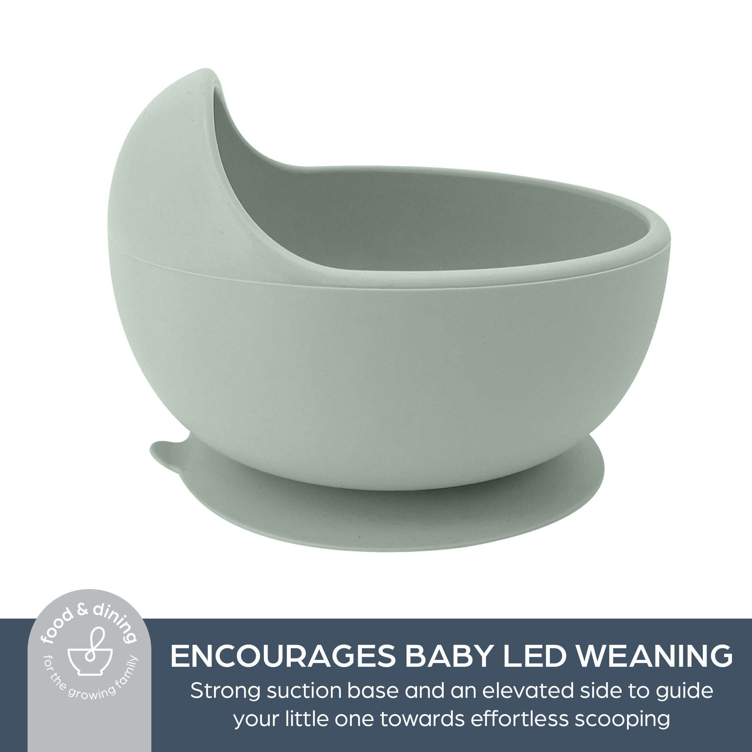Dreambaby Silicone Suction Scooper Bowl - High Edge for Self Feeding - 100% Food Grade Silicone Bowl for Baby Led Weaning- Seafoam Green