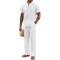 thumbnail image 1 of Conjunto de camisa Henley y pantalones de yoga para hombre Outfit COOFANDY, de lino, color blanco, 1 of 4