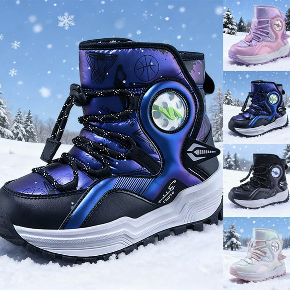 breaise Boys Snow Boots Winter Fur Lined Waterproof Slip Resistant Boots Cold Weather Hiking Boots Shoes