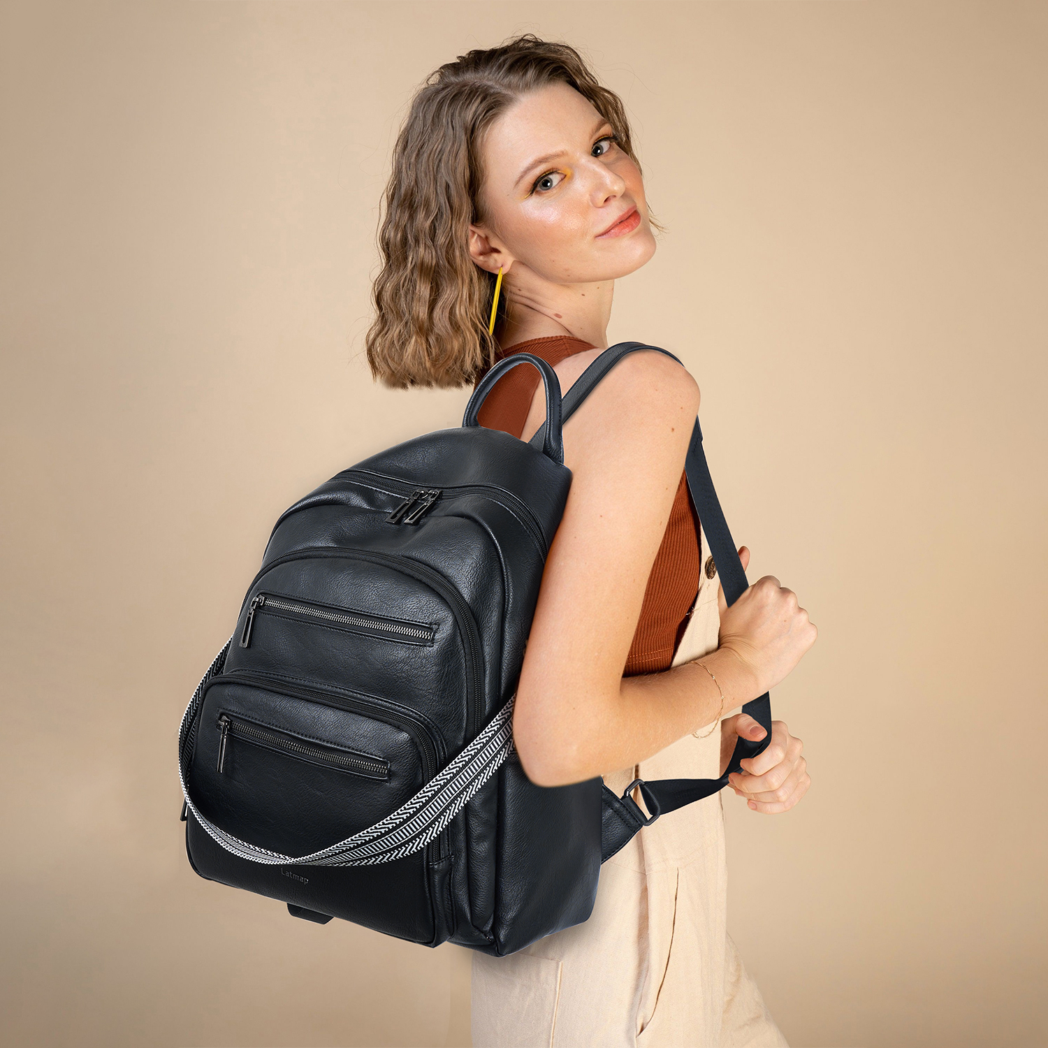Backpack Purse for Women, Leather Vegan Ladies Fashion Designer Rucksack Convertible Travel Shoulder Bag Teacher College Daypack Work Handbag fits 14" Laptop-Black