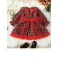thumbnail image 4 of Elippeo Christmas Dress 12M 2Y 3Y 4Y 5Y 6Y Plaid Print Long Sleeve Round Neck Ruffled Tulle Patchwork A-Line Dress Xmas Clothing, 4 of 10