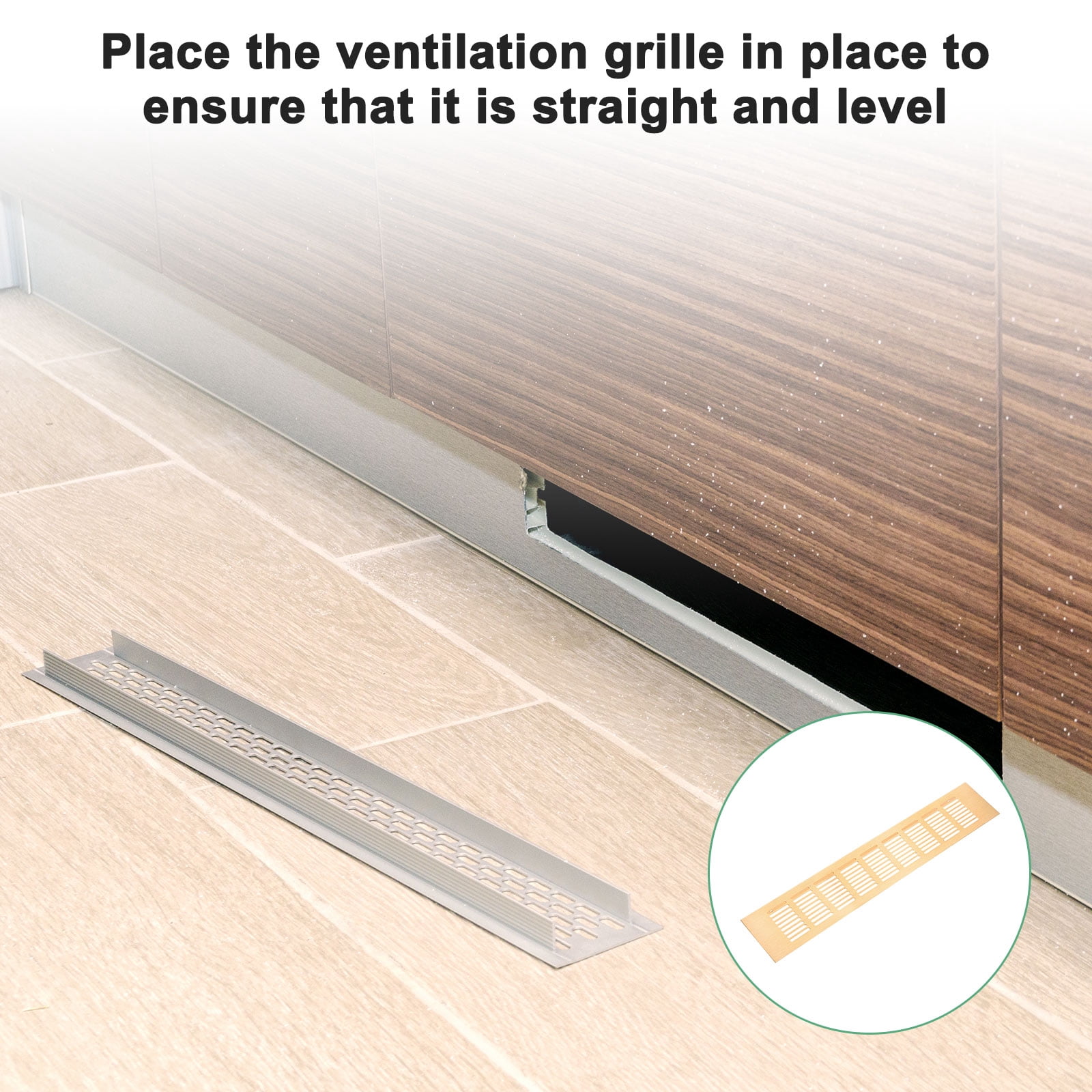 Uxcell 2-Pack Aluminum Alloy Door Air Vent Cover, 16x3"/400x80mm Ventilation Grille with Screws for Cabinet [Brushed Gold]