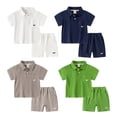 thumbnail image 2 of Baozhu Kid Boys Summer Outfits Short Sleeve Lapel Button Up Tops and Solid Color Shorts 2Pcs Clothes Sets,2-8 Years, 2 of 12