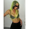 thumbnail image 6 of HuangHuanChen Mesh Tops For Women Sexy Hood Shirt Hollow Out Tops Clubwear Bikini Crop Top B, 6 of 7