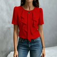 thumbnail image 2 of Kaemgyyd Shirts for Women Dressy Ruffle Front Round Neck Top Button up Short Sleeve Business Casual Summer Blouse, 2 of 6