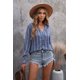 thumbnail image 3 of ABPHQTO Top de manga larga con cuello en V a rayas azules para mujer, 3 of 5