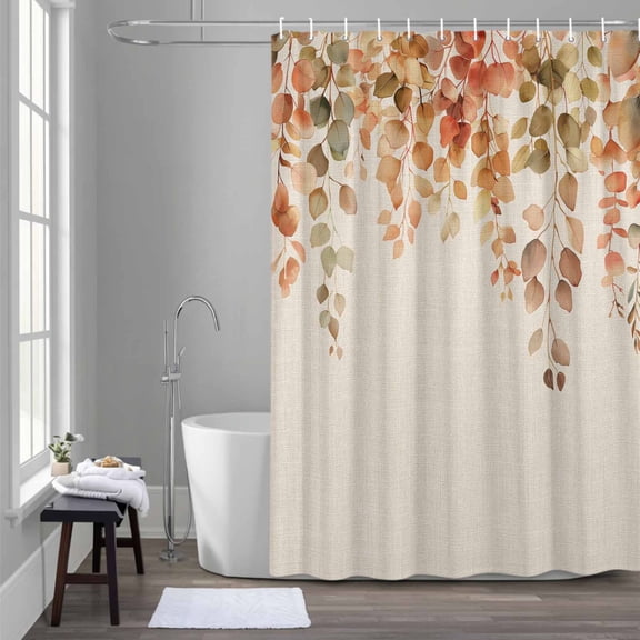 Fall Thanksgiving Shower Curtain for Bathroom Decor, Retro Fall Leaves Linen Texture Waterproof Fabric Shower Curtain, 72"x72" Set with 12 Hooks