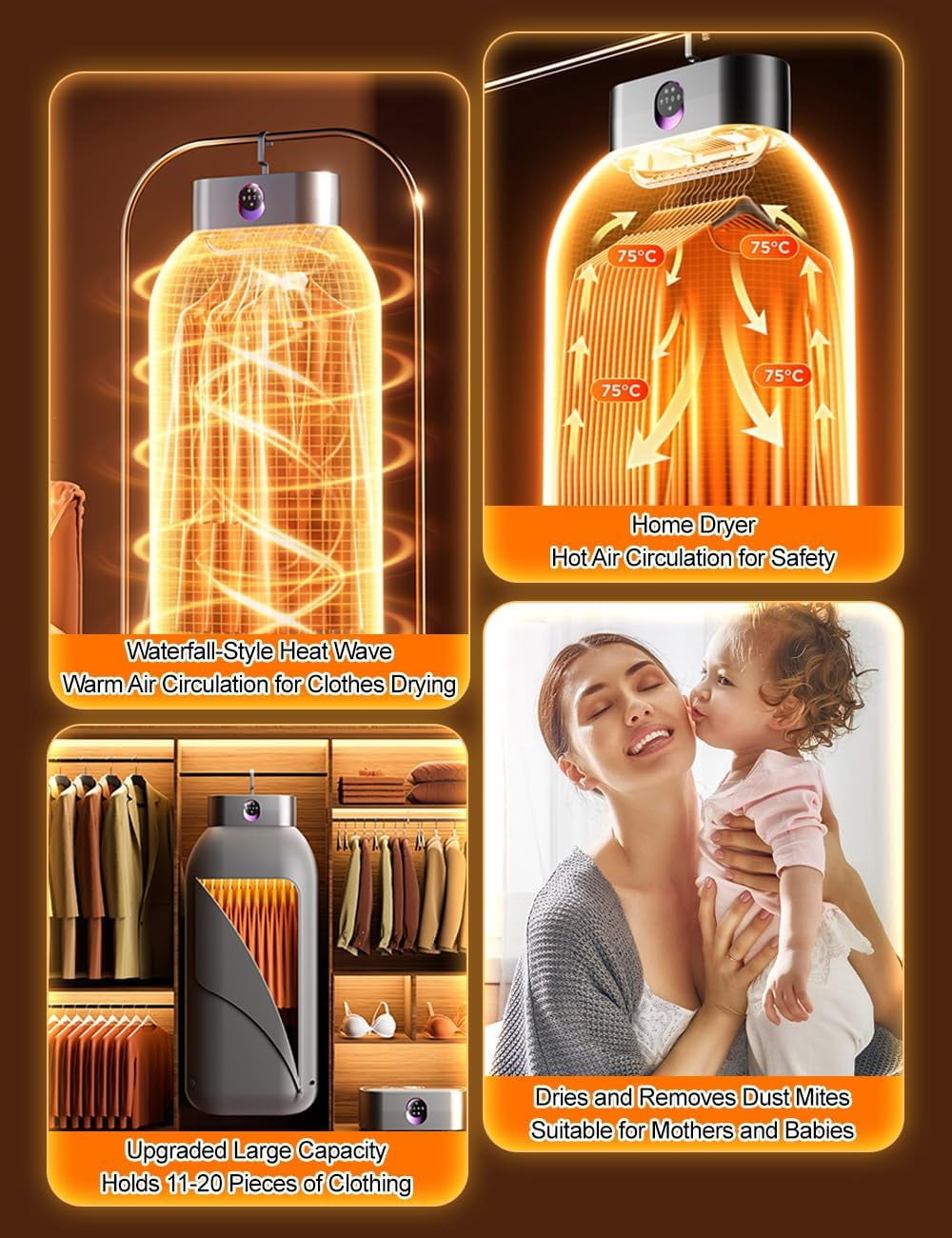 Portable Clothes Dryer for Apartments Travel Laundry - Electric Mini Machine Small Quiet Fast - Drying Foldable Compact Clothes Dryers Secadora Ropa Portatil Mojoco Minicompact Adjustable