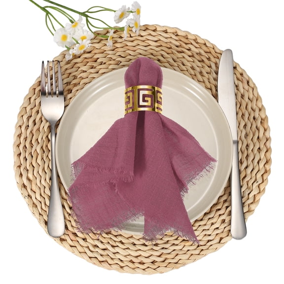 Uxcell 6Pcs Cotton Linen Napkins, 13 x 13 Inch Cloth Napkins Pleated Square with Fringe Washable Reusable Rustic Soft Handmade Cloth Dinner Table Decor for Wedding Party, Fuchsia