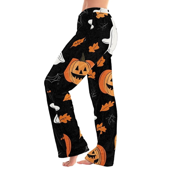 Bovemsi Womens Pants Women's Autumn And Winter Halloween 3D Flannel Double Velvet Print Casual Travel Pants