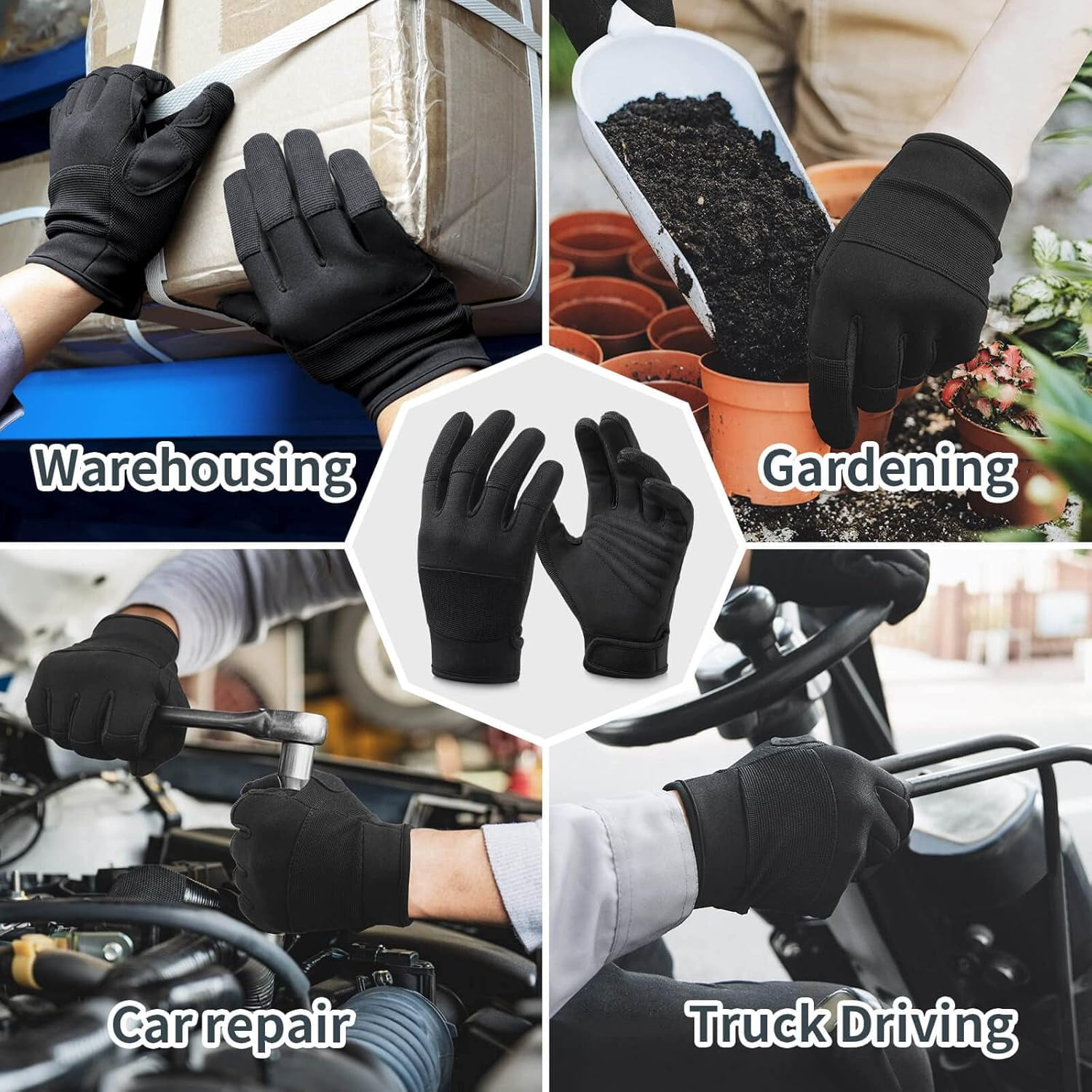 Work Gloves for Men Women: Mechanic Glove Touchscreen Dexterity Light Duty Gloves for Gardening Construction