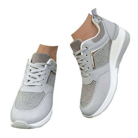 Fauean Sneakers for Women Leisure and Breathable Lace up Sneaker Fashion Women s Shoes Light Gray Size 40