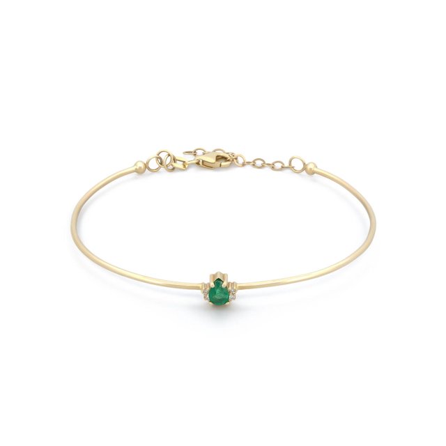 Pulsera Aro Esmeralda y Diamantes Naturales Oro Sólido 14k