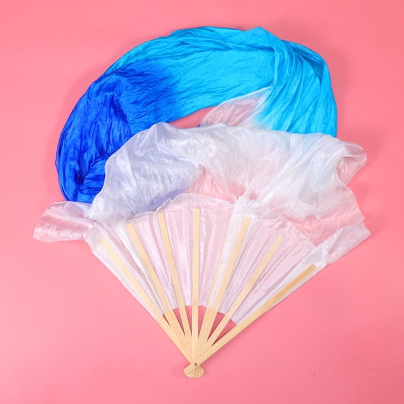 LULULION Blue Synthetic Material Dance Folding Fan with Flexible Bones and Silk for Decoration 1.8m