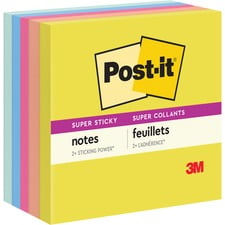 Feuillets super collants Post-it® 654-5SSJOY, collection Joie estivale, 76 mm x 76 mm (3 po x 3 po), 5 blocs/paquet, 90 feuillets/bloc