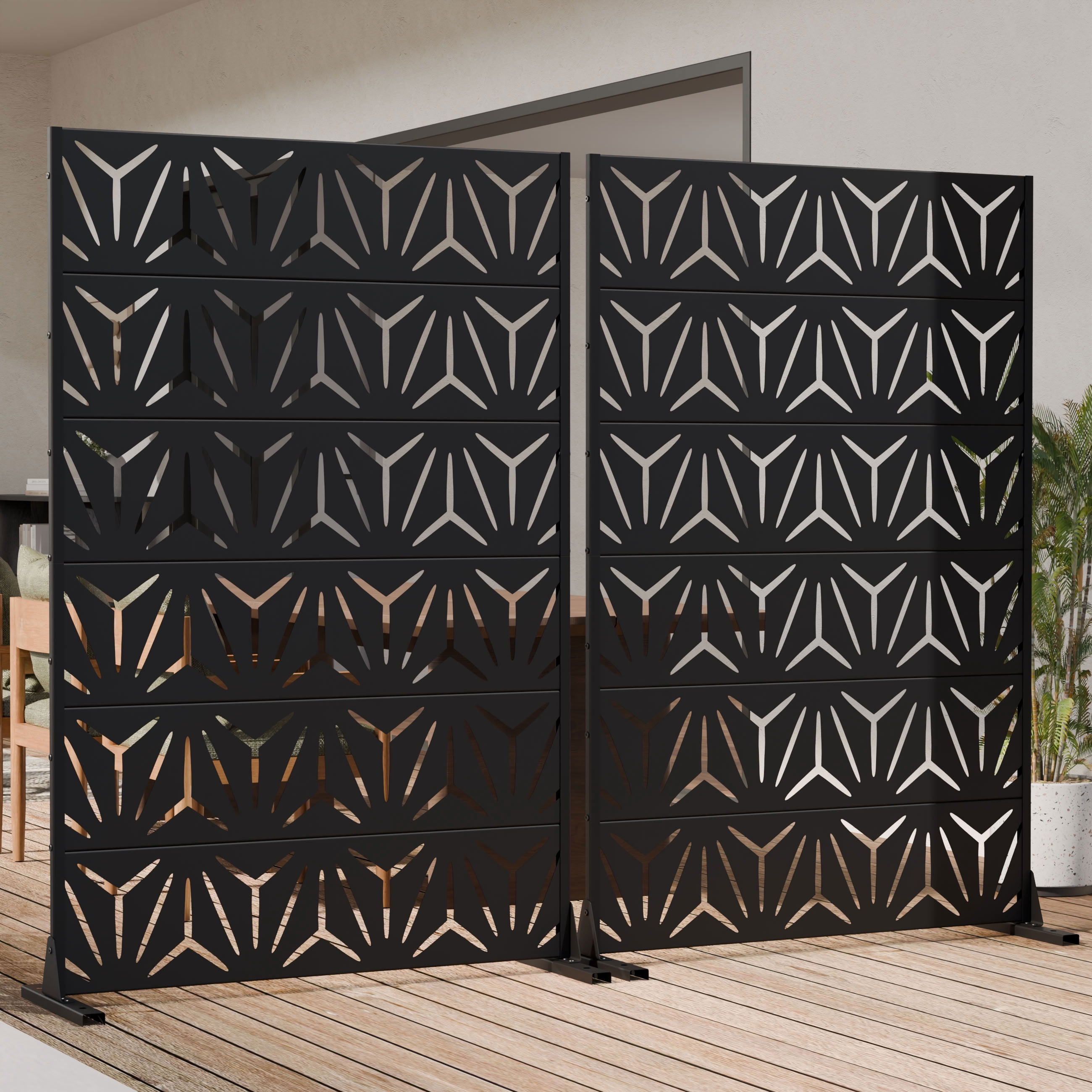 MAYEERTY 6 Panels Metal Outdoor Privacy Screen Panel Garden Divider Patio Backyard Decorative Privacy Fence 2Pcs, 72×47.2×15.7in