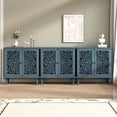 thumbnail image 5 of Demi Bonn Vintage Hollow-Carved Accent Cabinet 2-Door Display Storage Sideboard with Symmetrical Floral Design Adjustable Shelf Solid Wood Legs for Living Room Entryway, Blue, 5 of 7