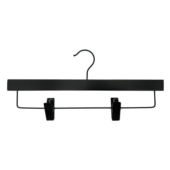 Nahanco 14" NAHANCO SlimLine Wooden Pant/Skirt Hanger With Padded Clips - Black With Black Hardware